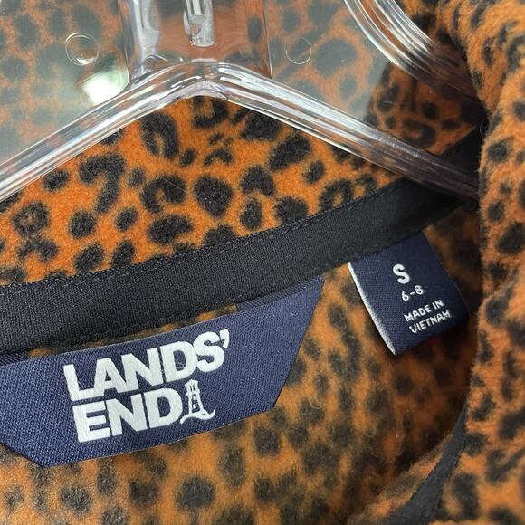 Lands End Fleece Pullover Womens Small 6-8 Leopard Print 1/4 Zip Orange Sweater - Picture 6 of 9